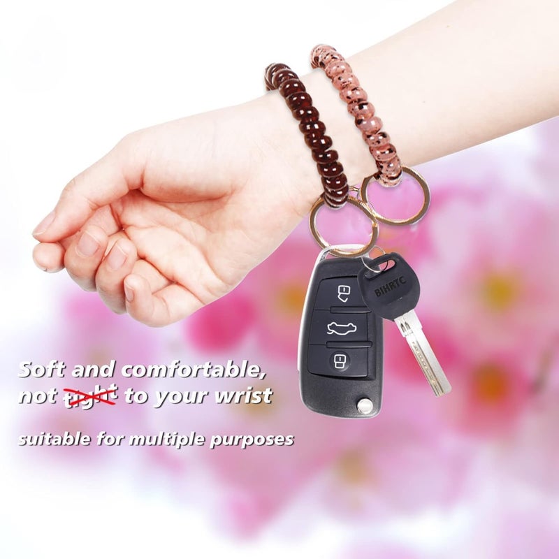 BIHRTC 6pcs Elastic Stretchable Wristband Key Ring Chains with Spiral Hair Tie for Sauna, Gym, Pool, ID Badge and Outdoor Sports - Image 3